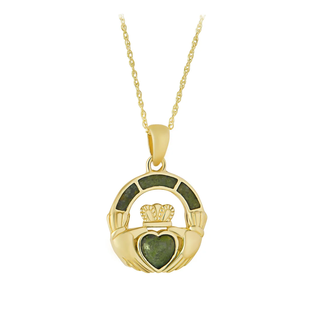 10K Gold Connemara Marble Claddagh Necklace