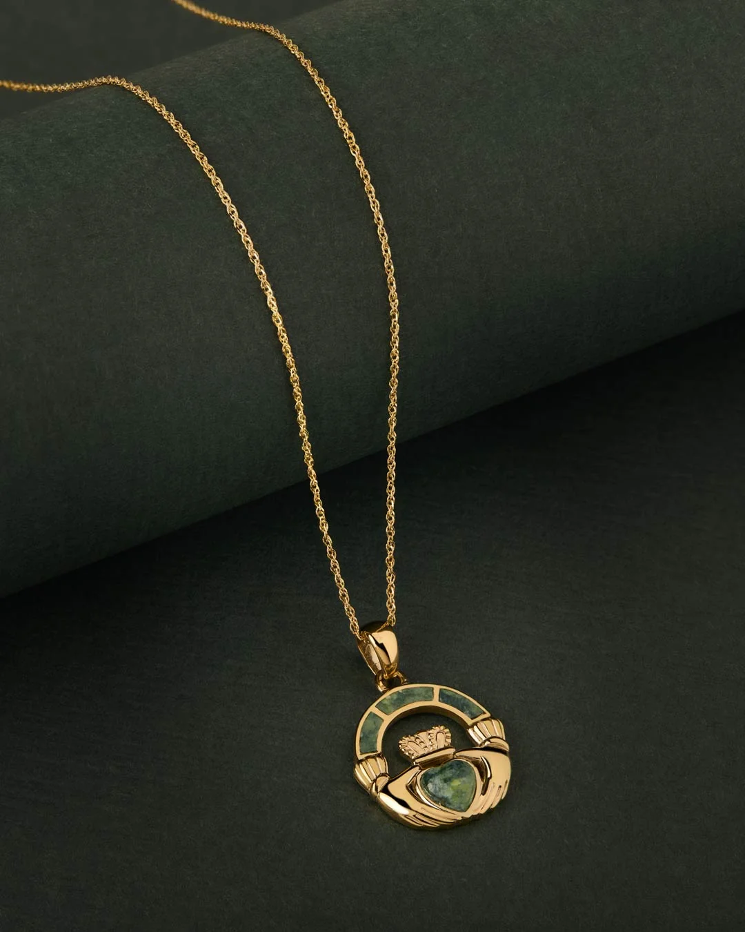 10K Gold Connemara Marble Claddagh Necklace - Image 2