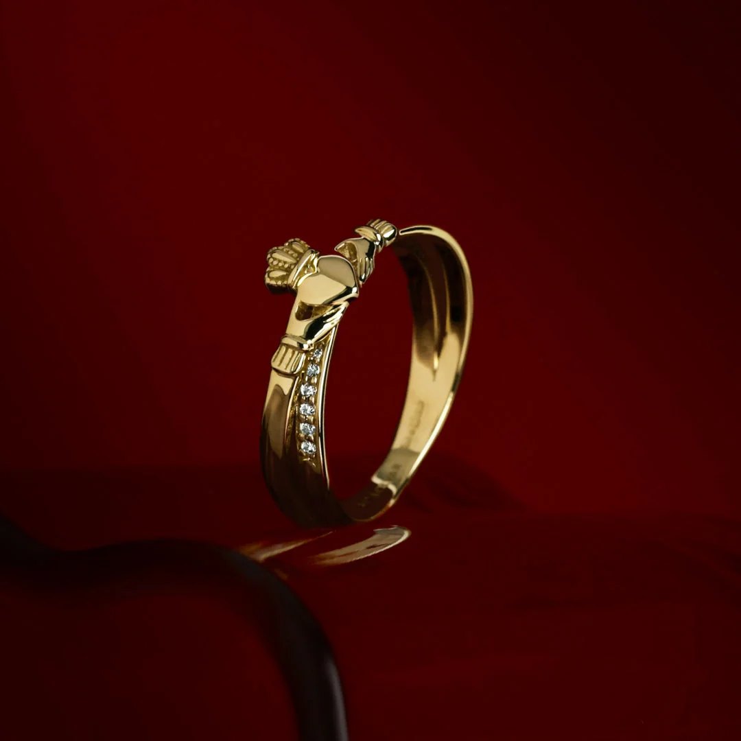 10K Gold Cz Claddagh Crossover Ring - Image 3