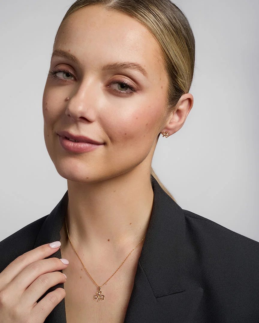 14K Gold Diamond Shamrock Earrings - Image 3