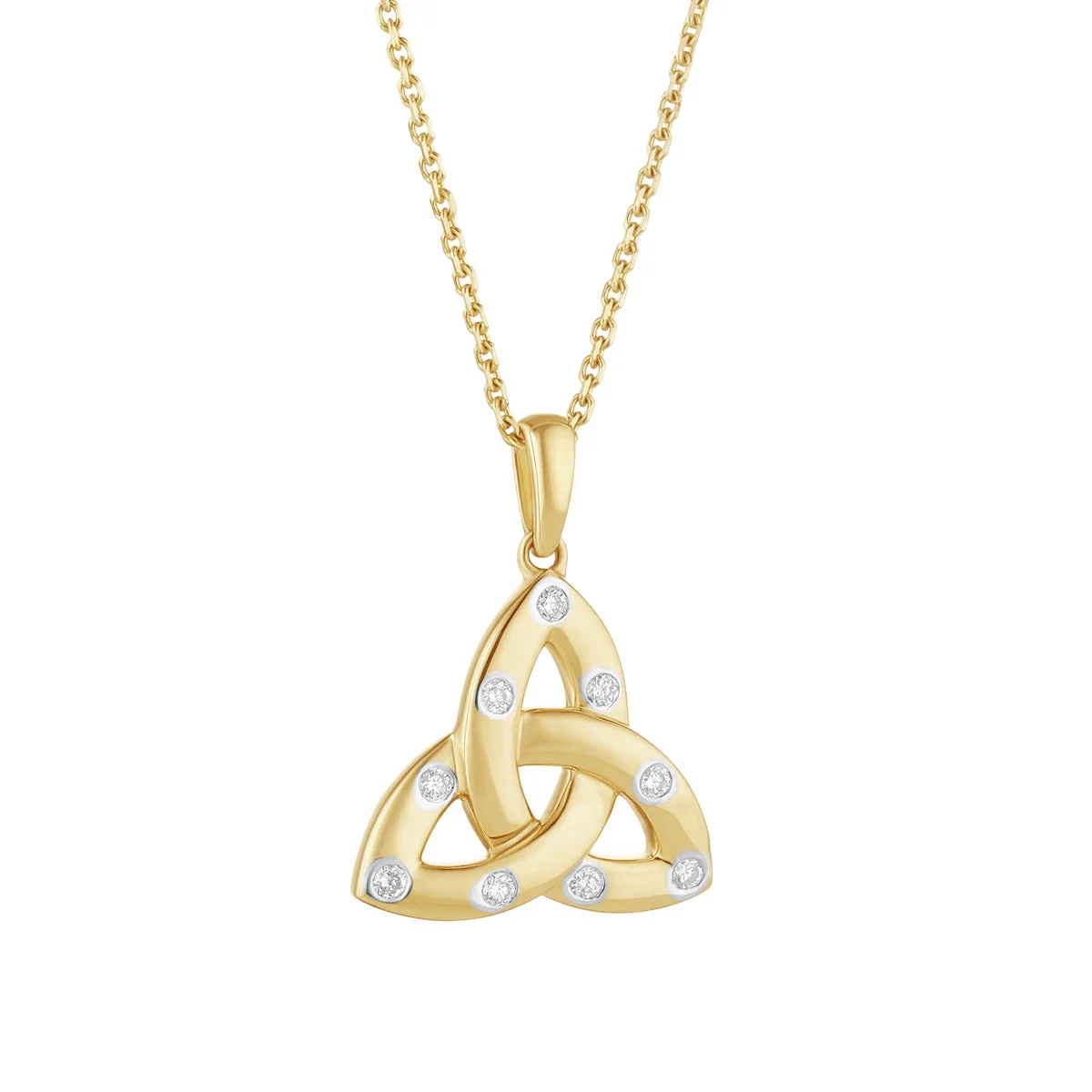 14K Gold Flush Set Diamond Trinity Knot Necklace