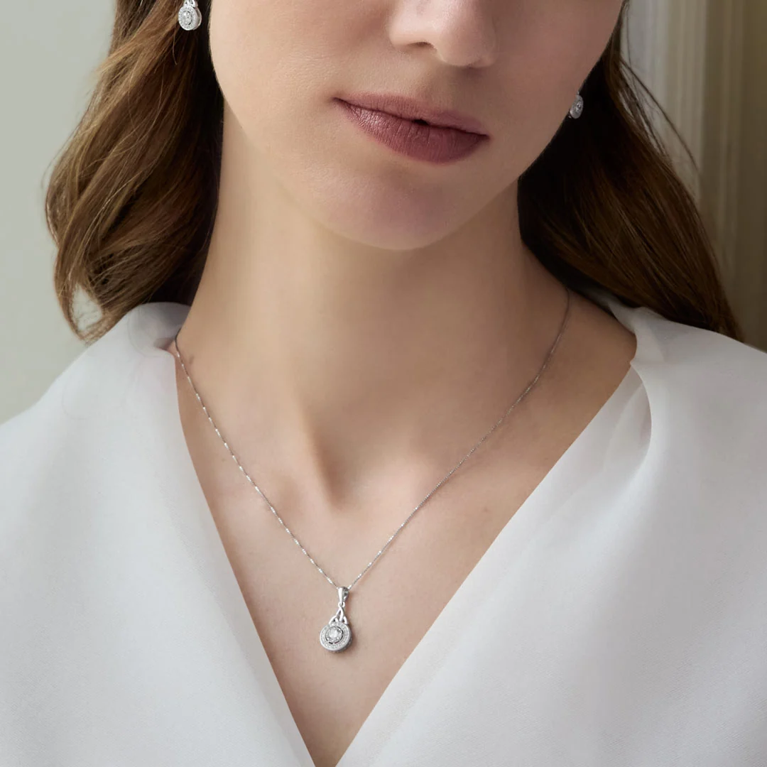 Sterling Silver Cluster Cz Trinity Knot Necklace - Image 2