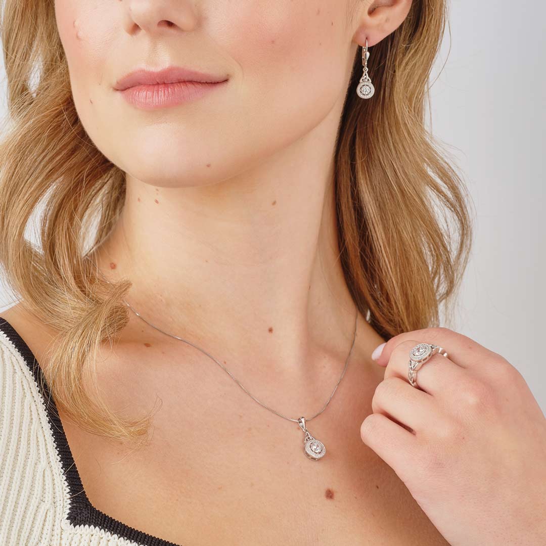 Sterling Silver Cluster Cz Trinity Knot Necklace - Image 3