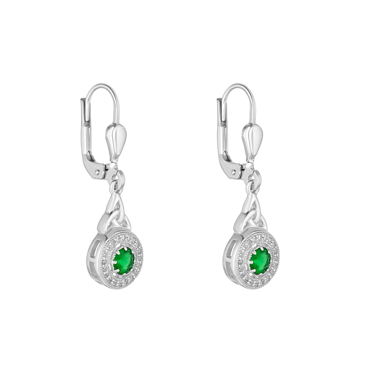 Cluster Green Cz Trinity Knot Drop Earrings