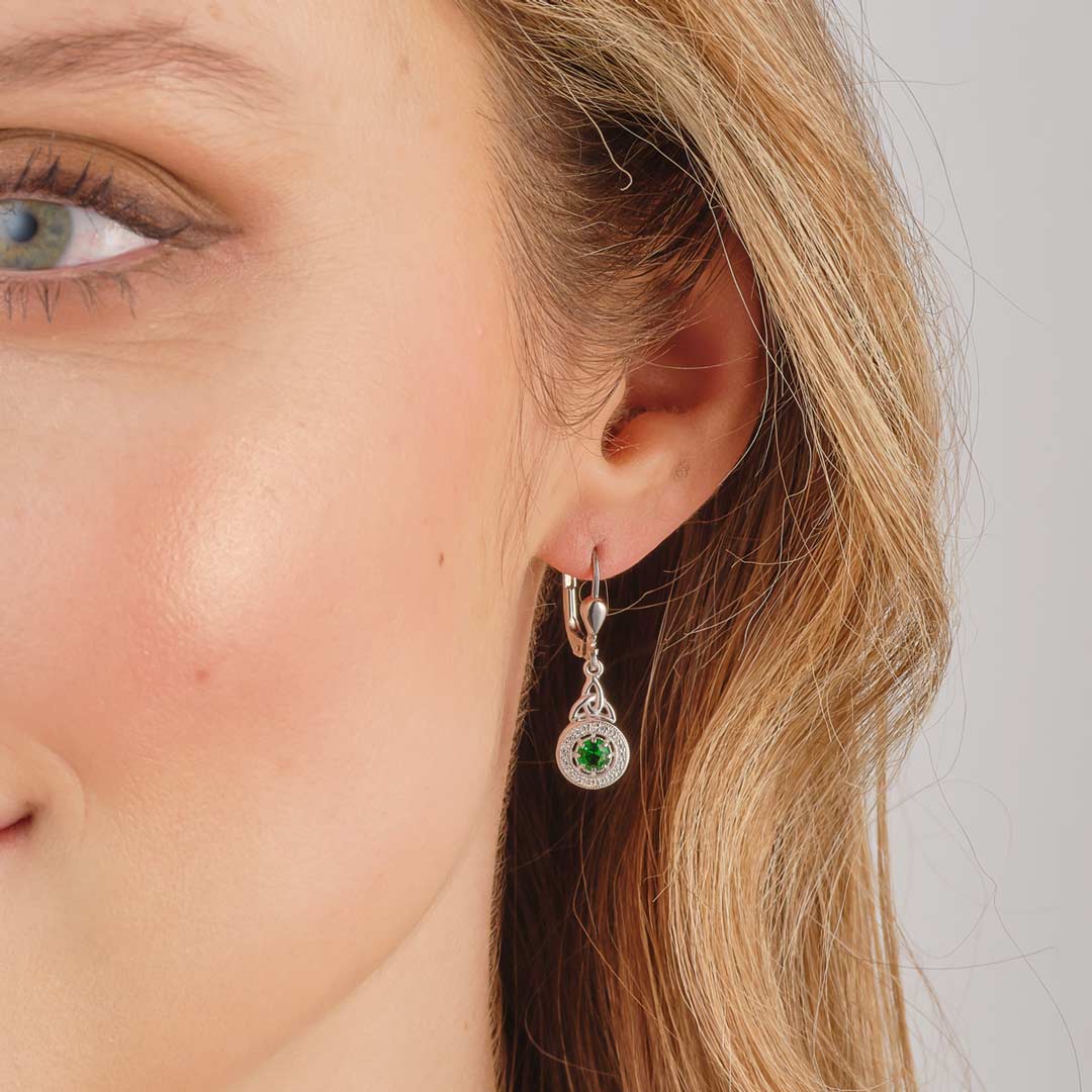 Cluster Green Cz Trinity Knot Drop Earrings - Image 4