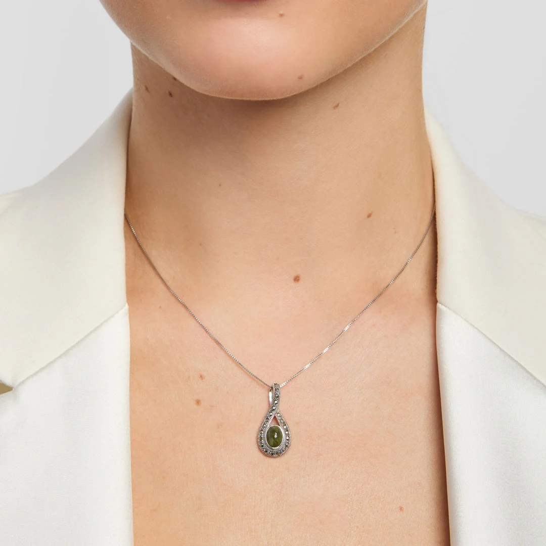 Silver Marble & Marcasite Celtic Necklace - Image 3