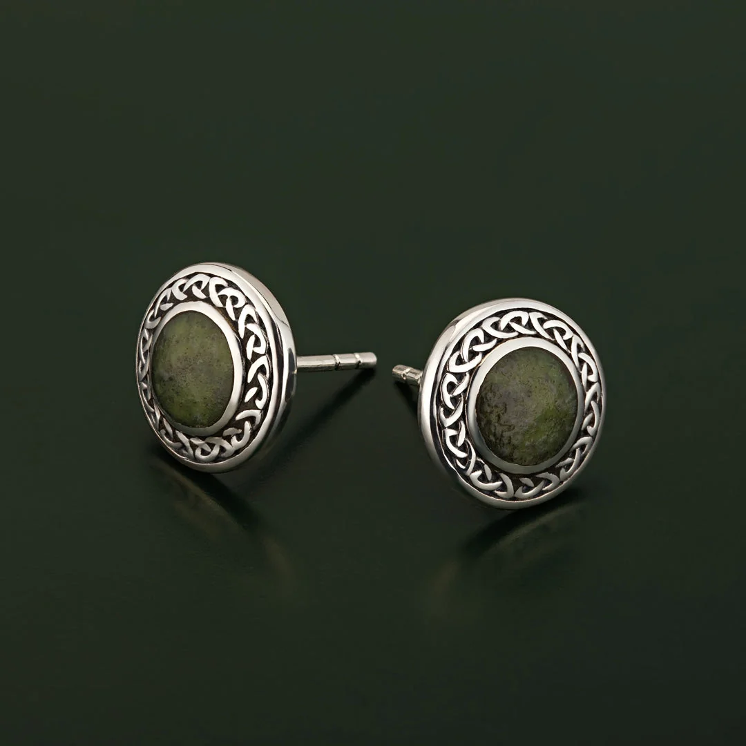 Connemara Marble Round Celtic Stud Earrings - Image 3