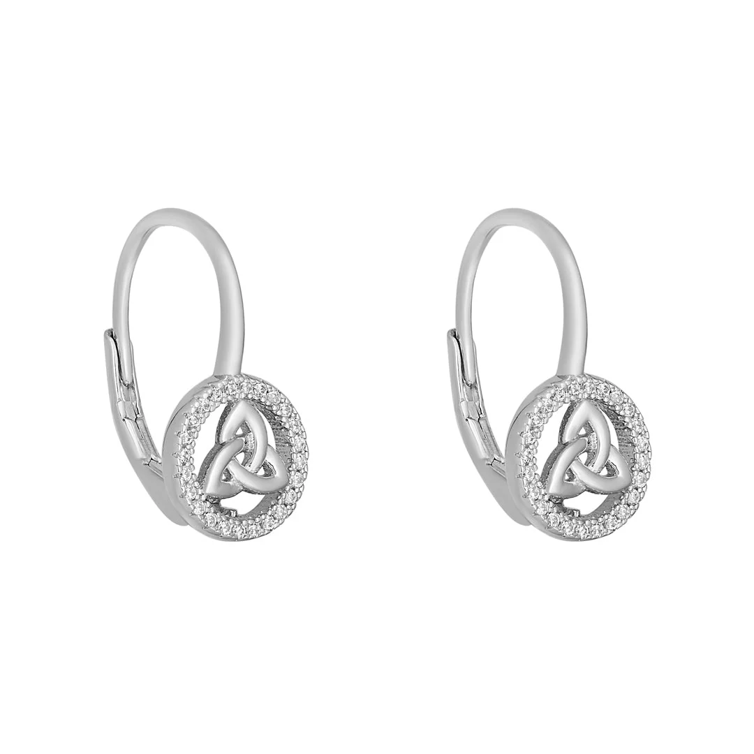 Sterling Silver Cz Round Trinity Knot Huggie Earrings