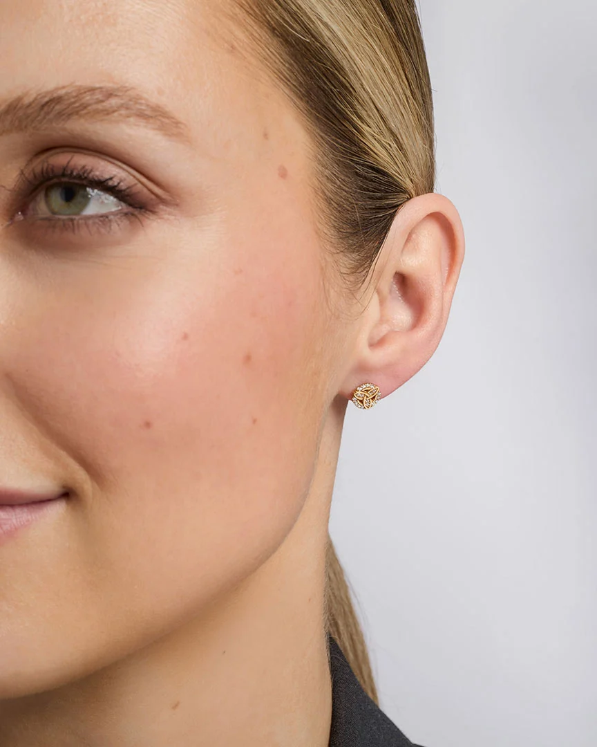10K Gold Cz Set Trinity Knot Stud Earrings - Image 2