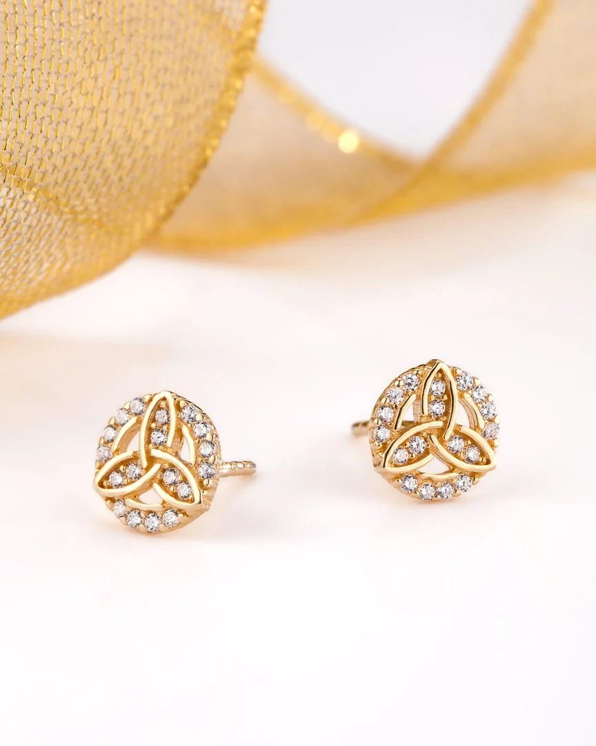10K Gold Cz Set Trinity Knot Stud Earrings - Image 3