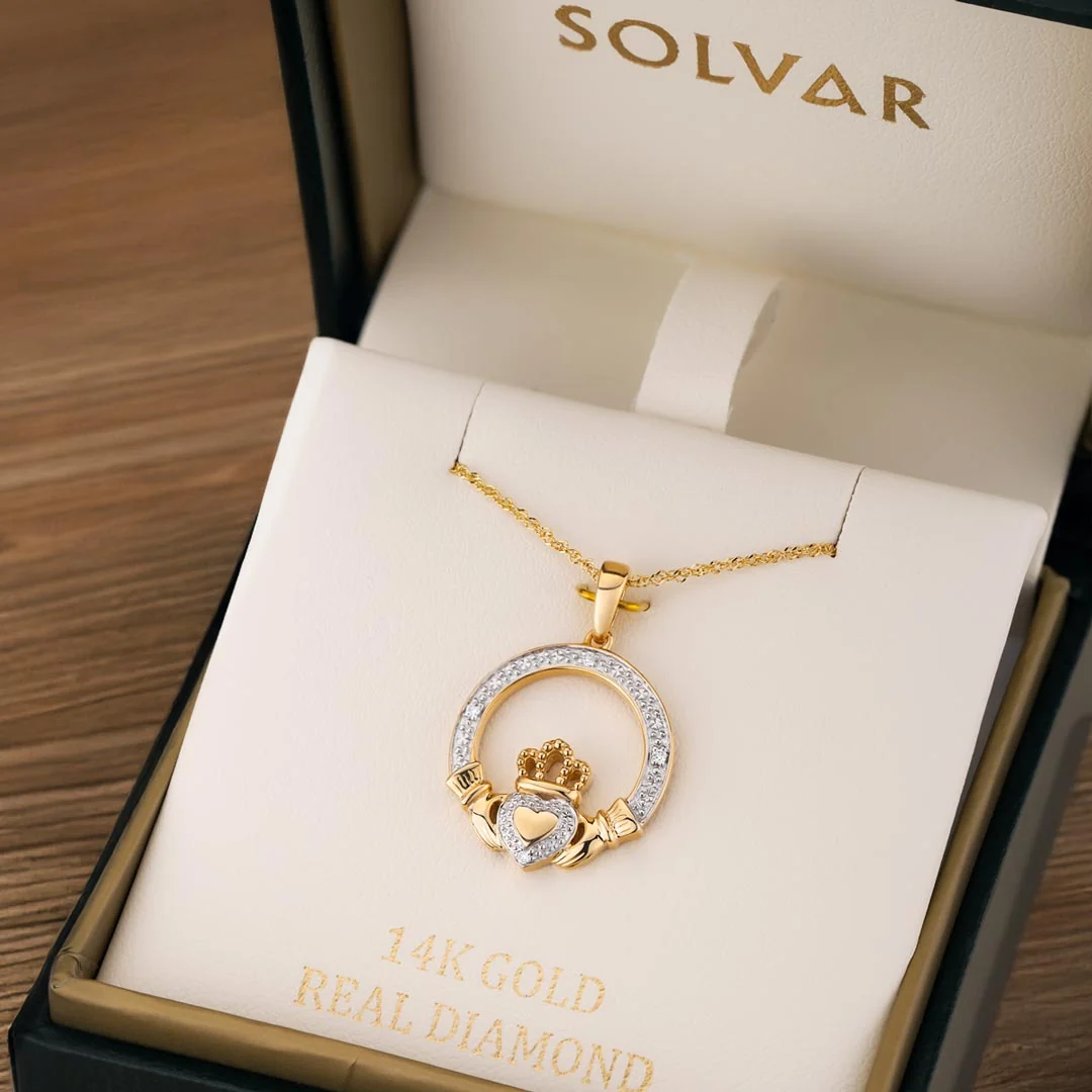 Yellow Gold Diamond Claddagh Pendant - Image 4