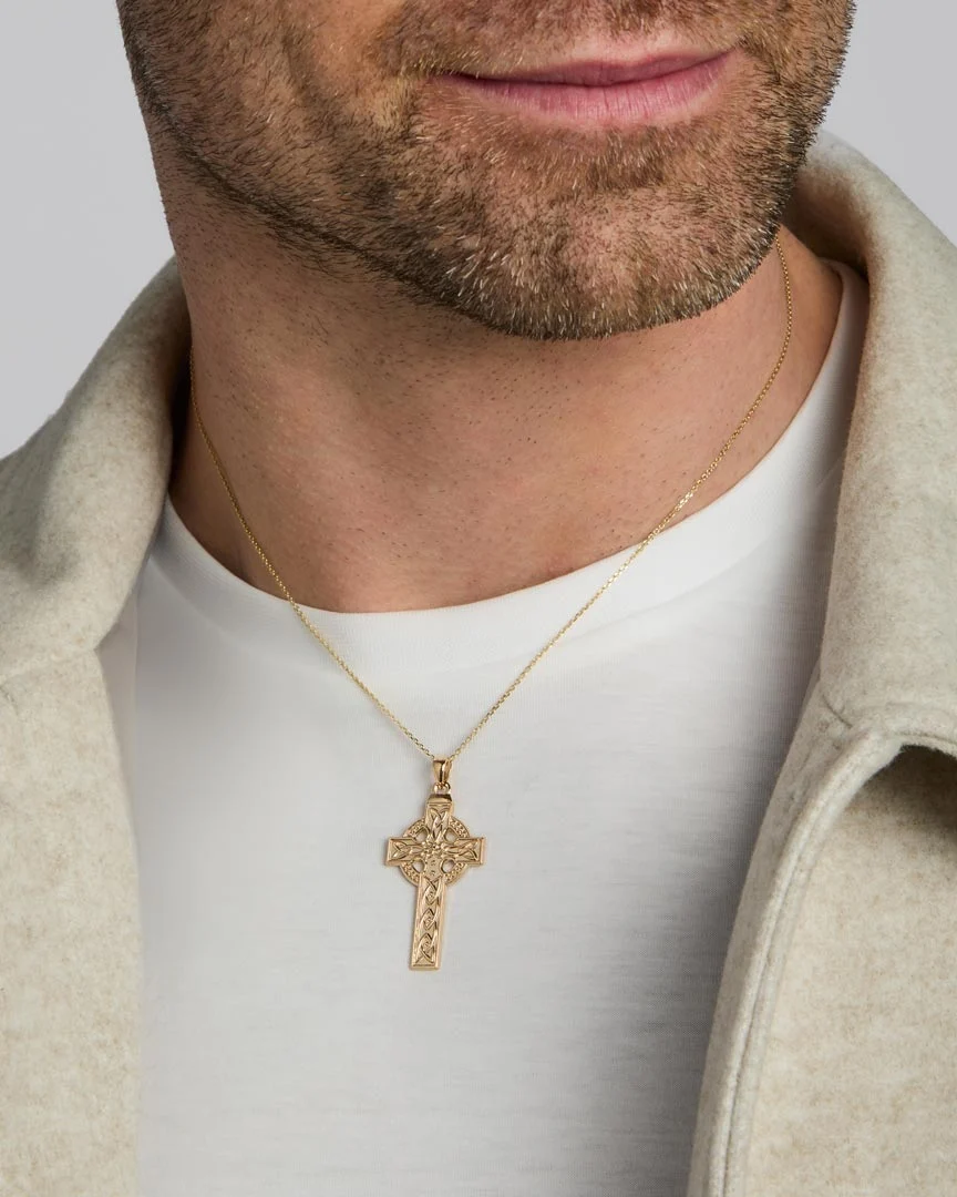14K Gold Large Embossed Celtic Cross - Image 3