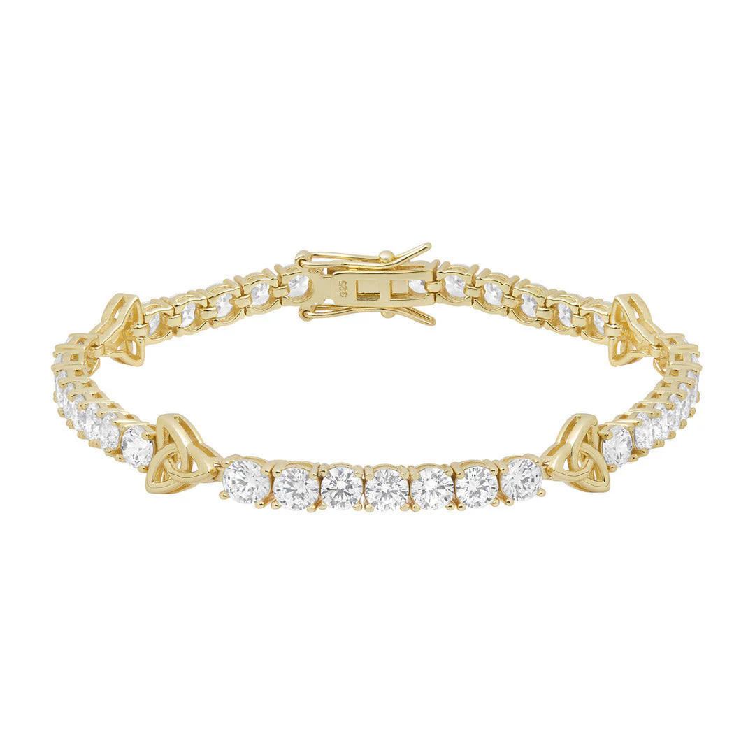 Gold Plated Silver Cz Trinity Knot Tennis Bracelet