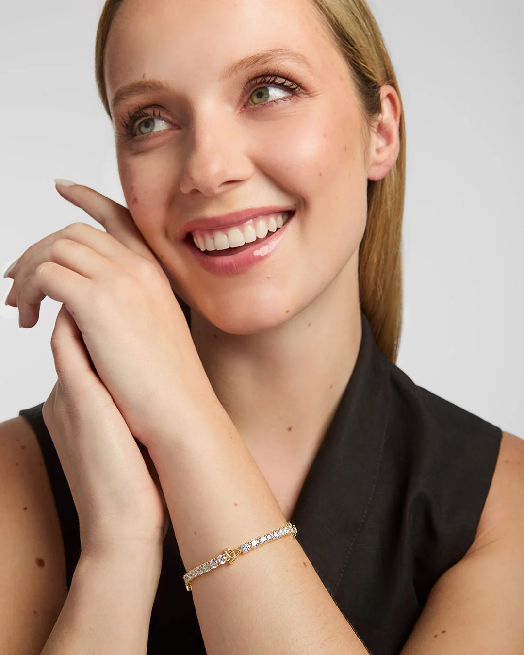 Gold Plated Silver Cz Trinity Knot Tennis Bracelet - Image 2