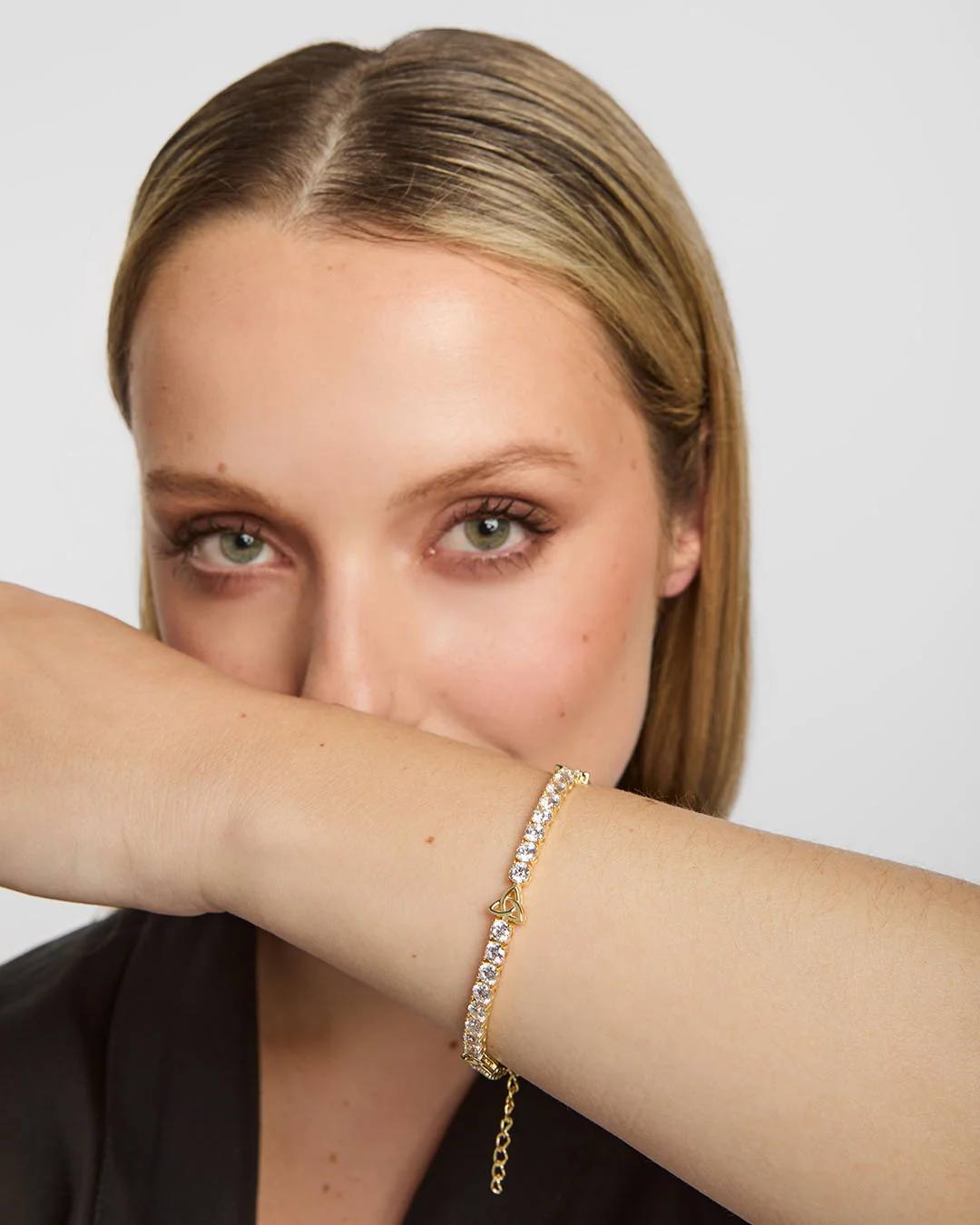 Gold Plated Silver Cz Trinity Knot Tennis Bracelet - Image 3