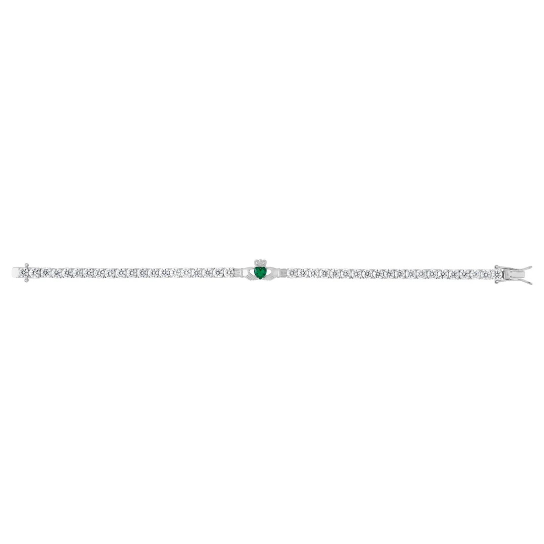Silver Green Cz Heart Claddagh Tennis Bracelet - Image 2