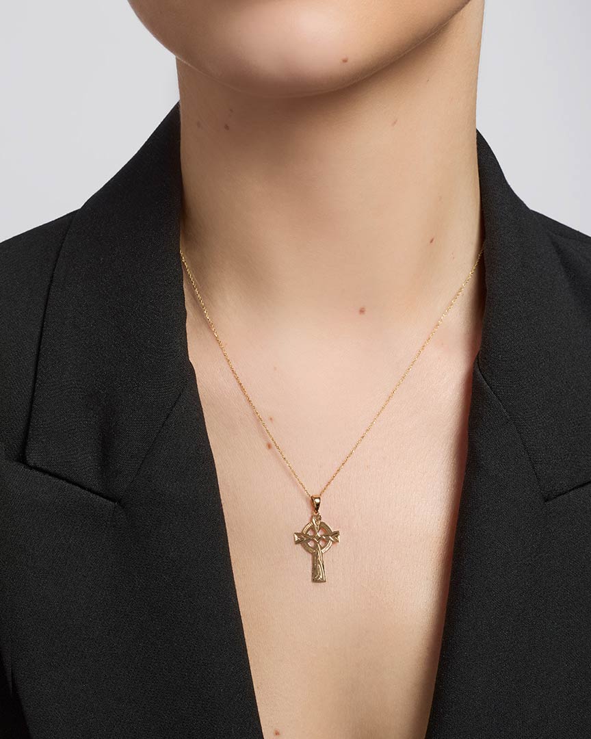 Gold Hand Engraved Celtic Cross Necklace - Image 3