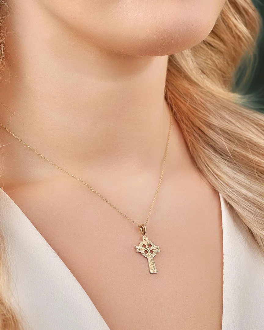 Gold Hand Engraved Celtic Cross Necklace - Image 4
