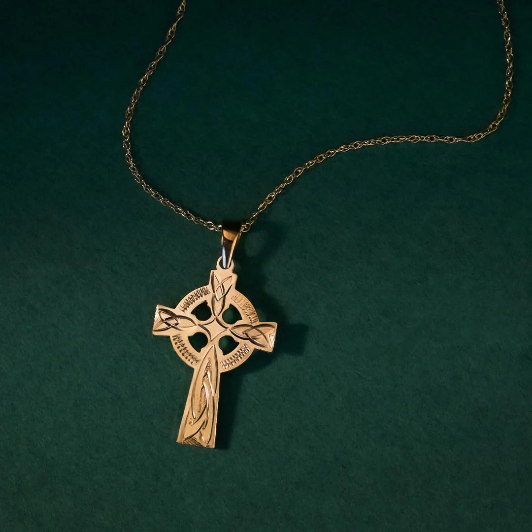 Gold Hand Engraved Celtic Cross Necklace - Image 5