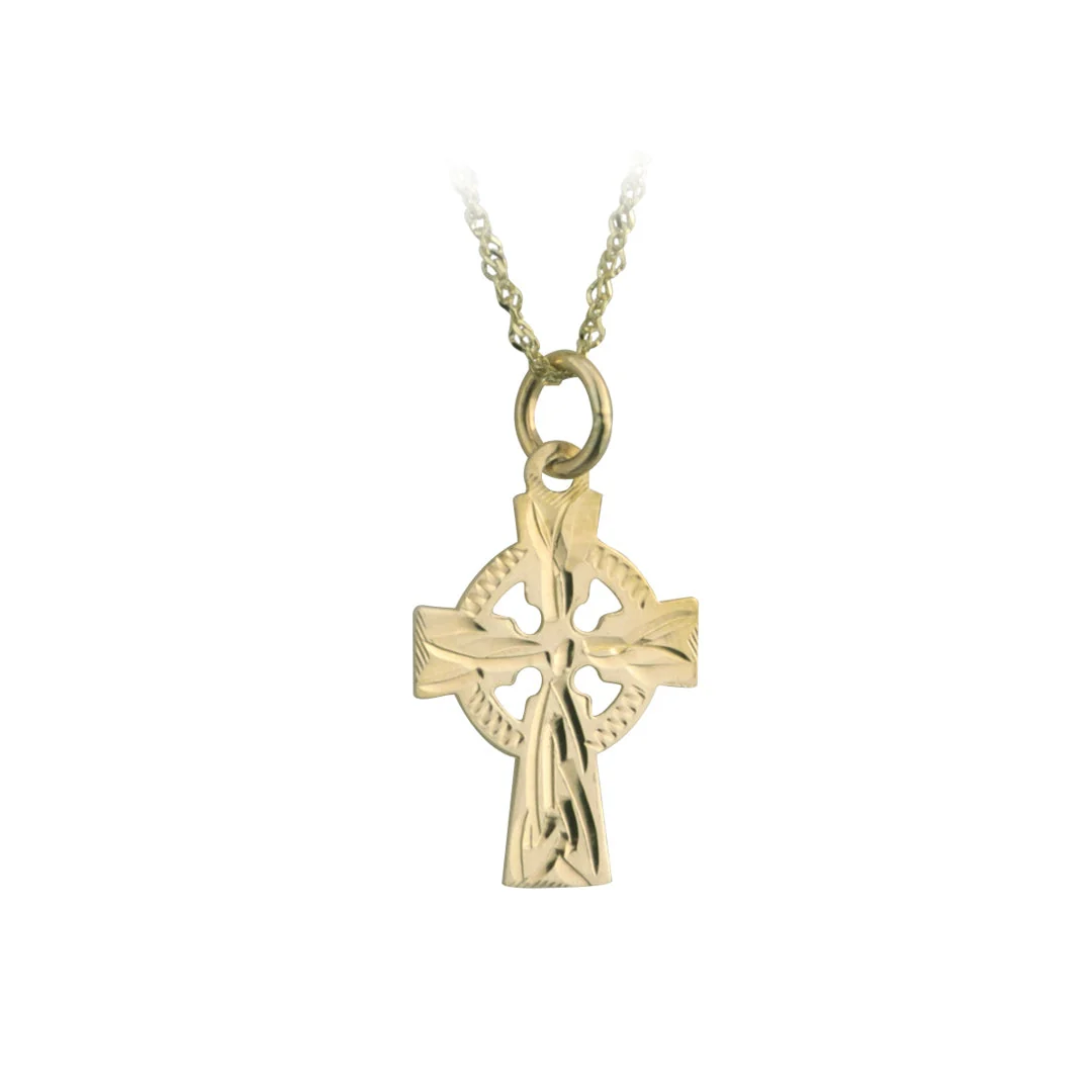 Gold Hand Engraved Small Celtic Cross