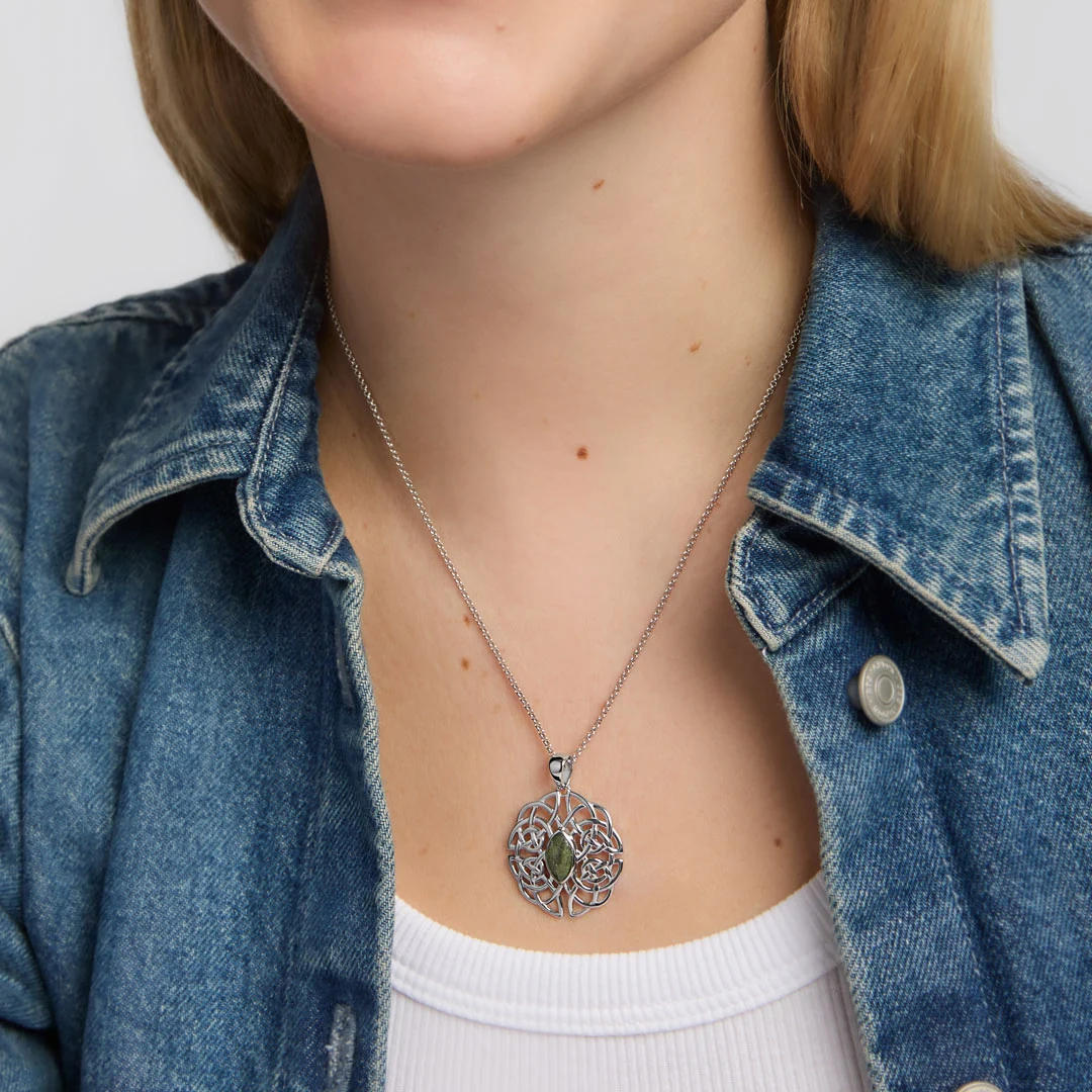Sterling Silver Oval Marble Celtic Knot Pendant - Image 2