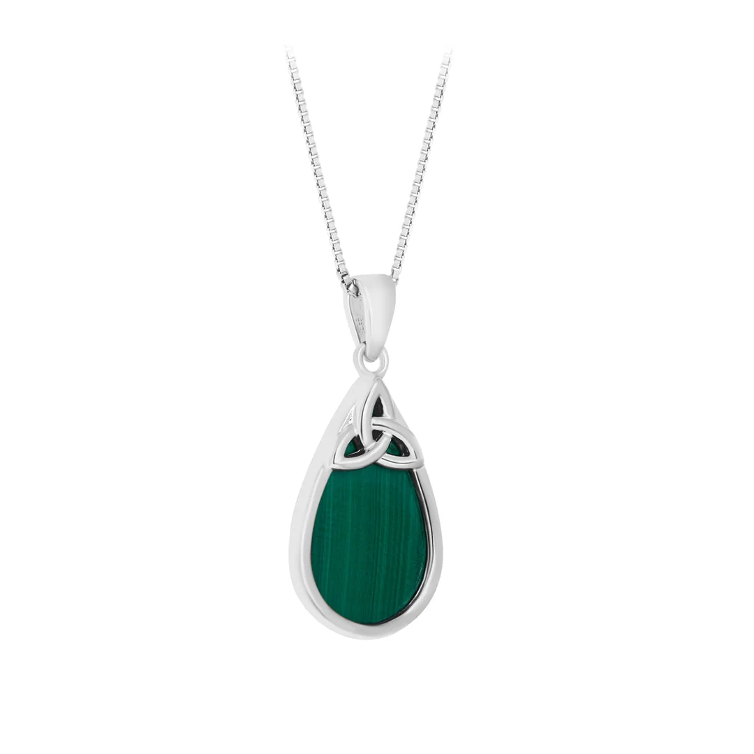 Silver Malachite Oval Trinity Knot Necklace