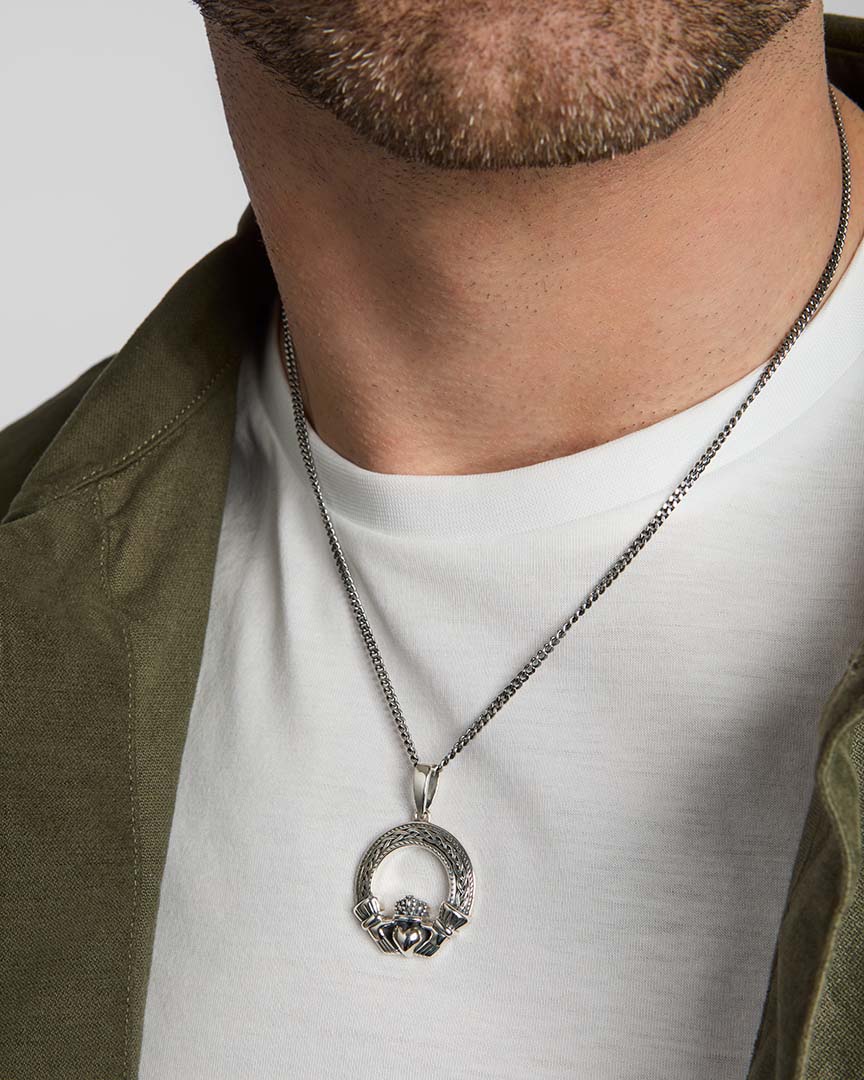 Oxidised Silver Celtic Claddagh Pendant - Image 3