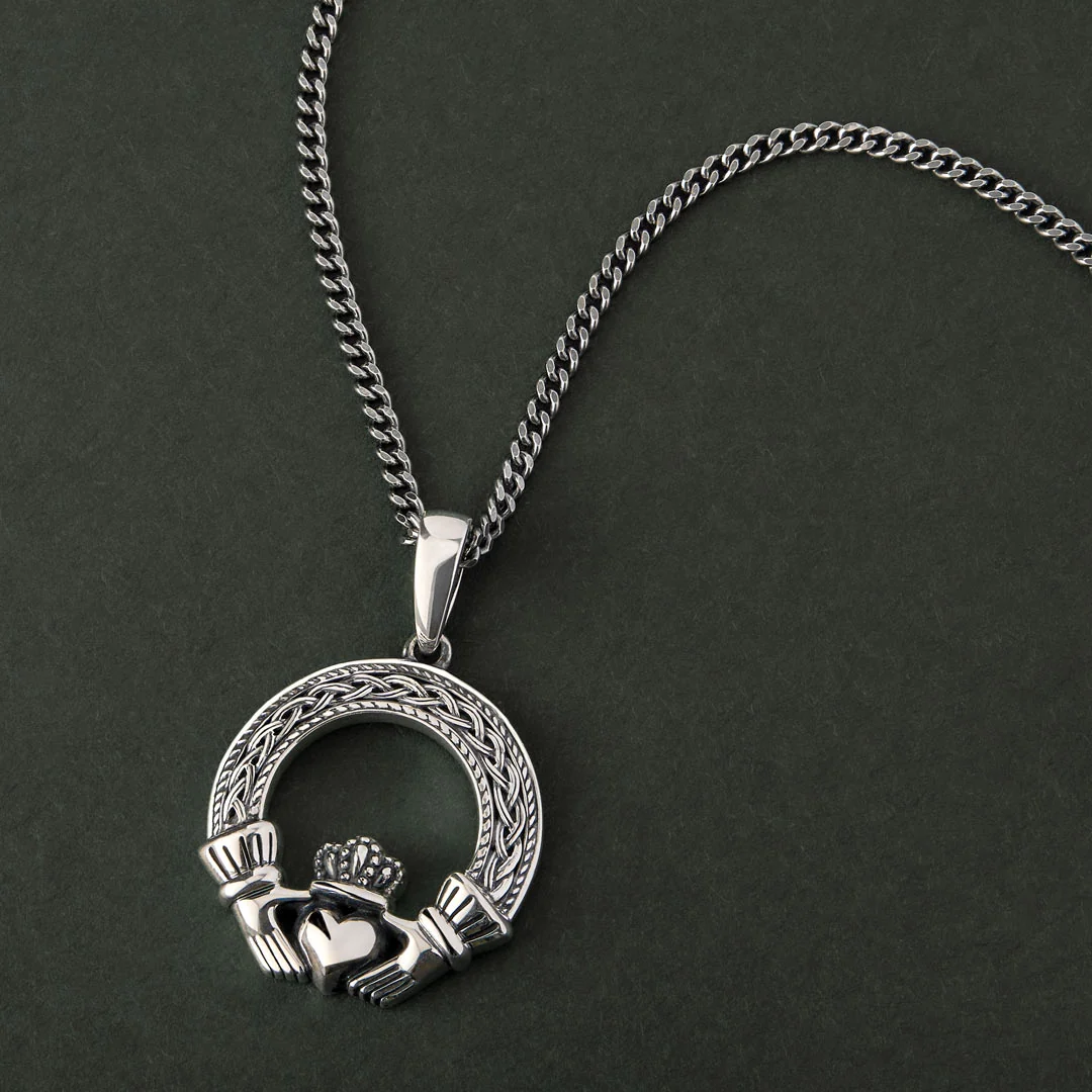 Oxidised Silver Celtic Claddagh Pendant - Image 5