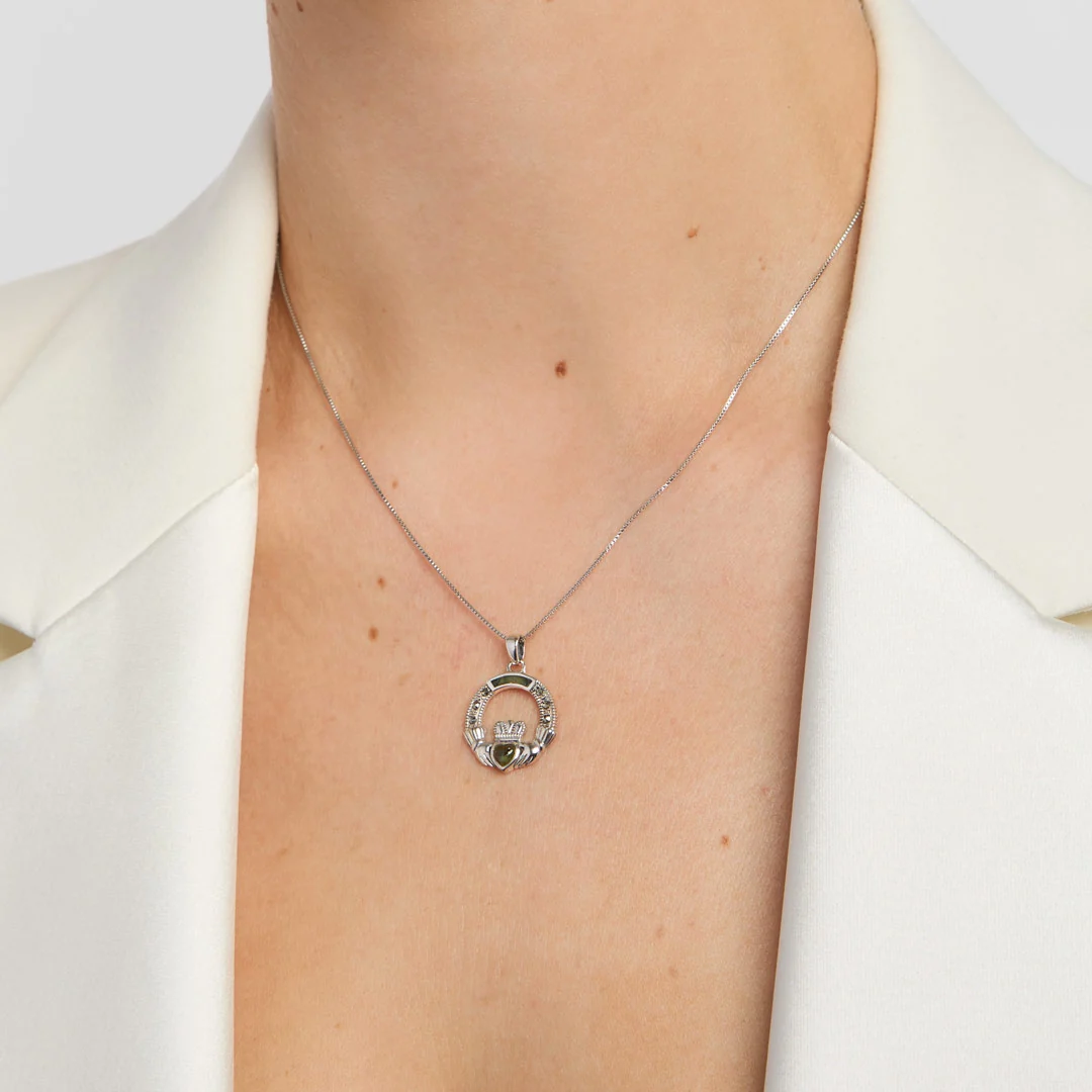 Connemara Marble & Marcasite Claddagh Pendant - Image 3