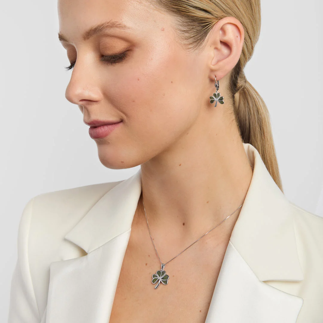 Sterling Silver Connemara Marble Shamrock Earrings - Image 3