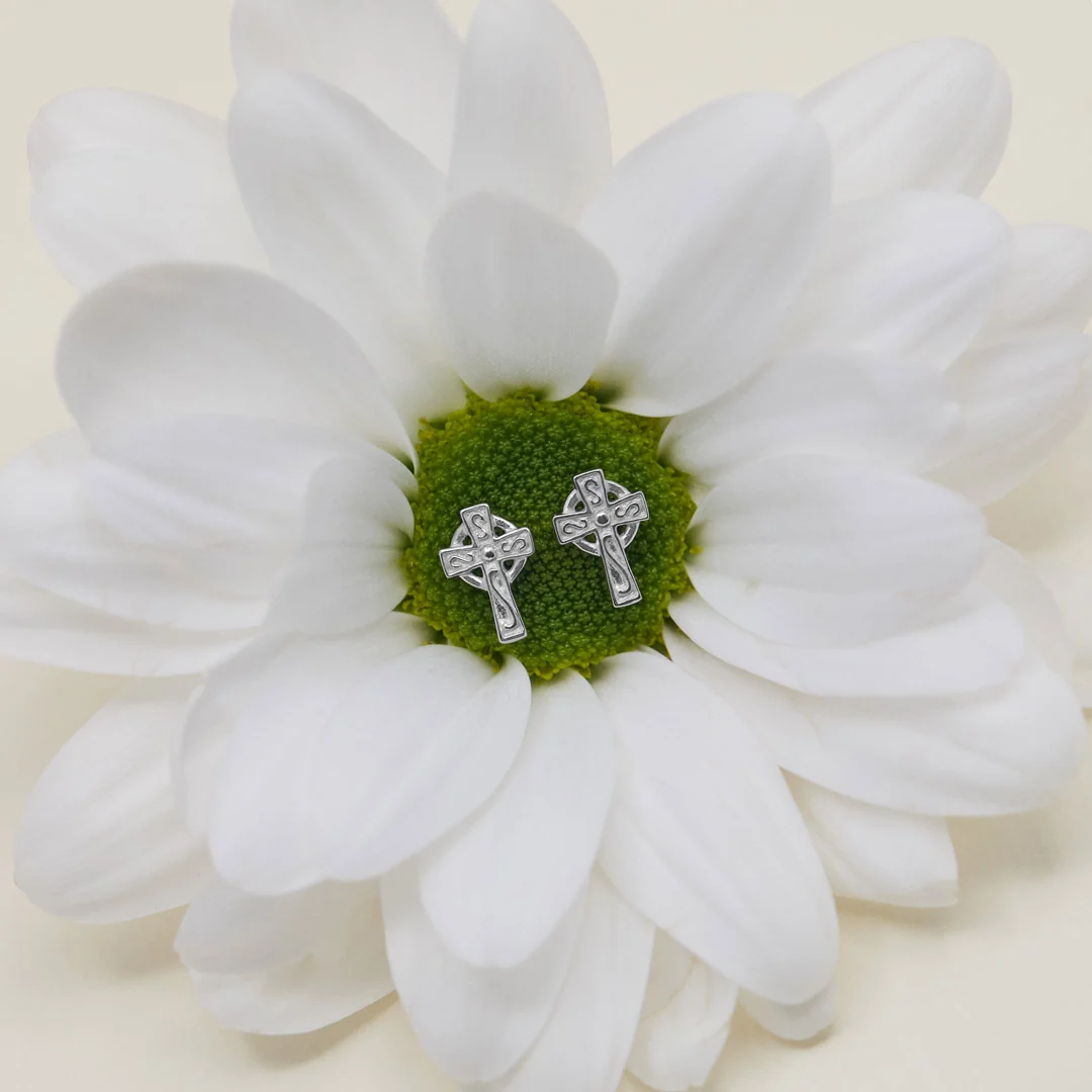 Tiny Celtic Cross Stud Earrings - Image 2