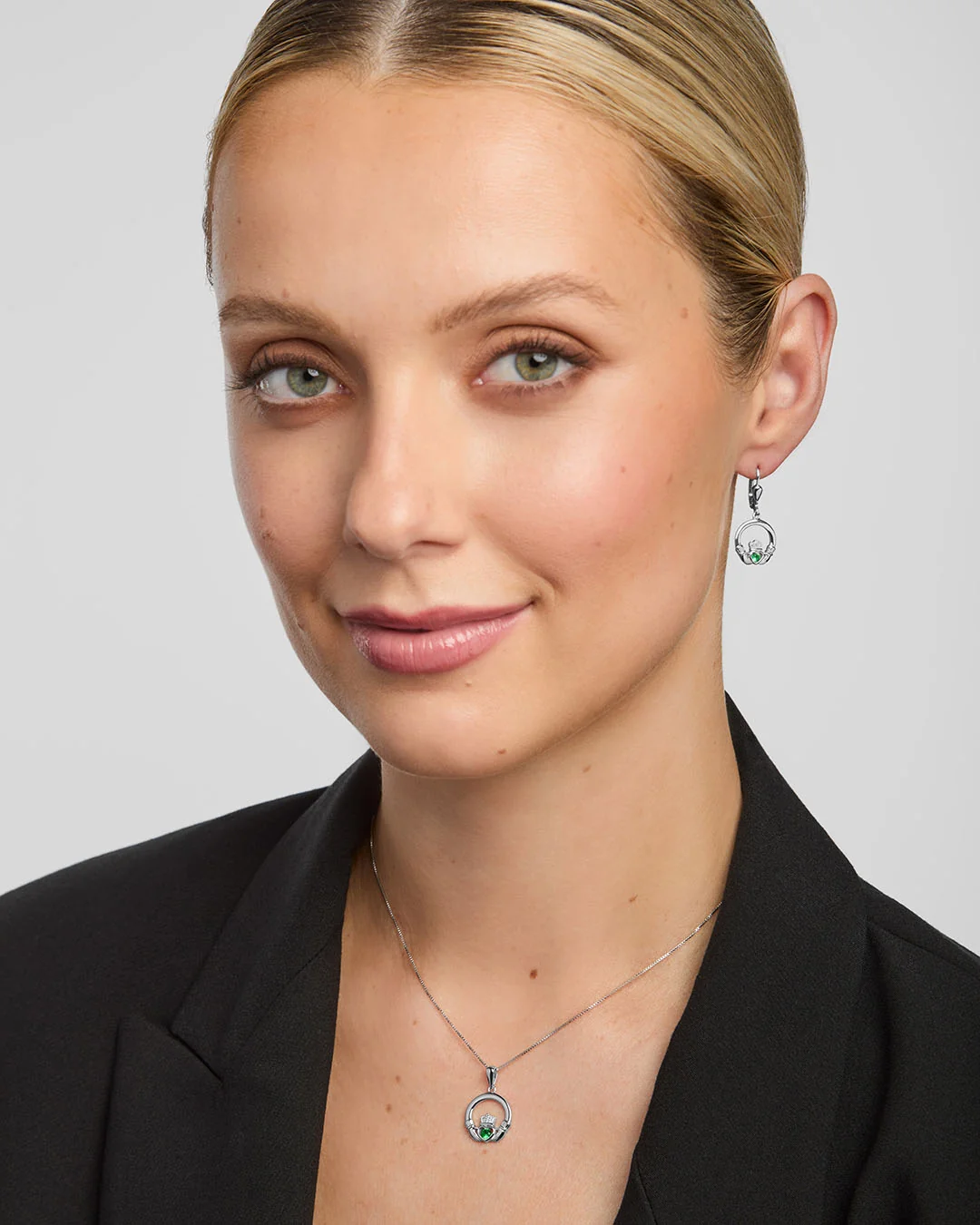 Silver Crystal Claddagh Drop Earrings - Image 3