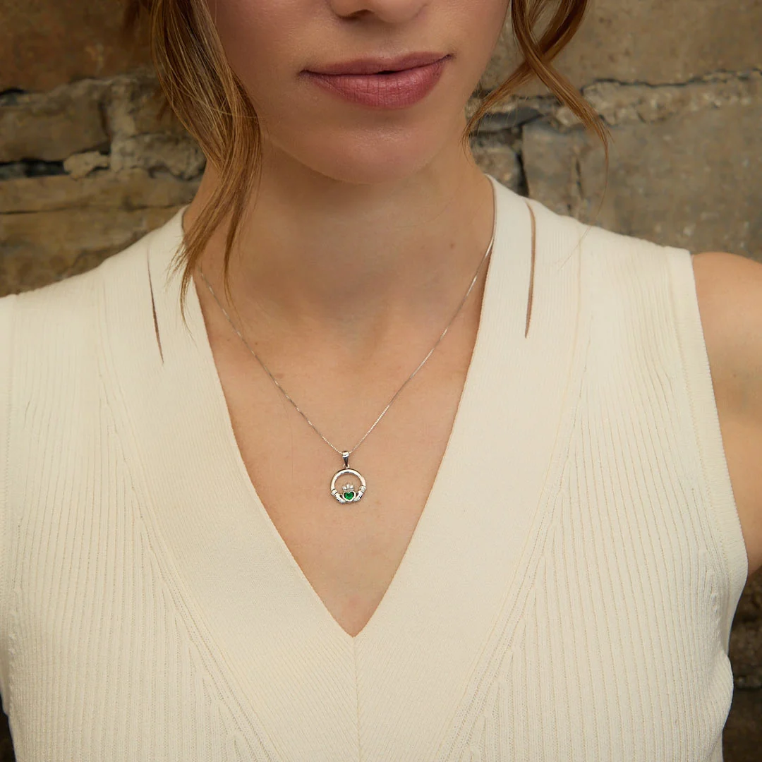 Green Crystal Claddagh Pendant - Image 4