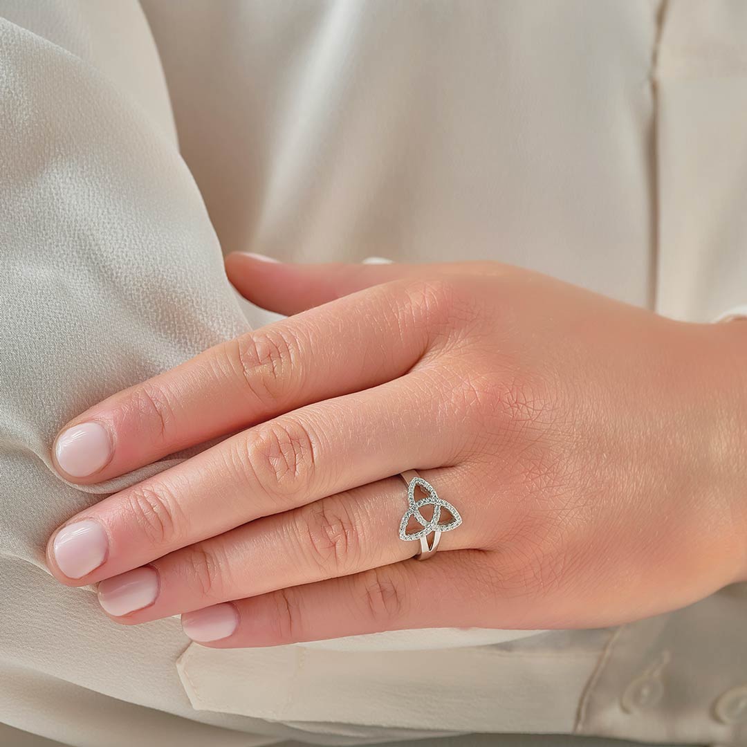 Silver Cubic Zirconia Trinity Knot Ring - Image 3