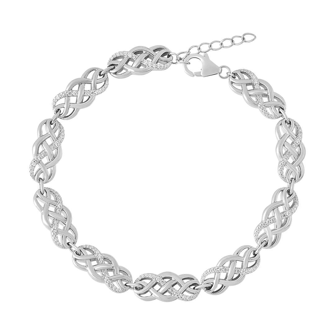 Sterling Silver Cz Celtic Knot Bracelet