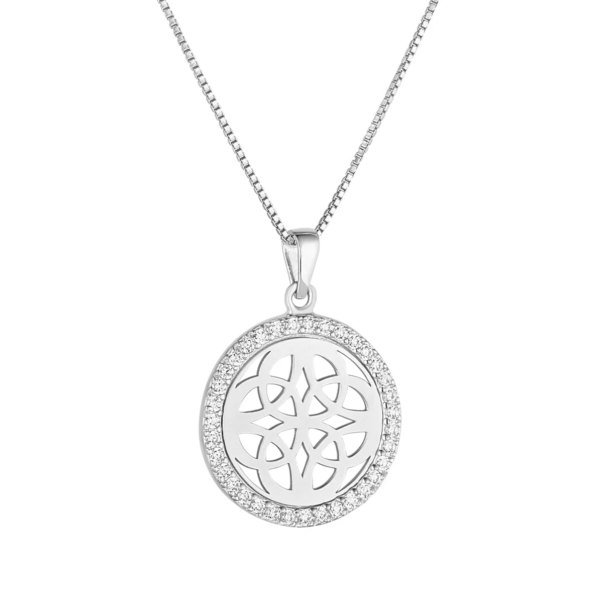 Sterling Silver Cz Round Celtic Knot Necklace