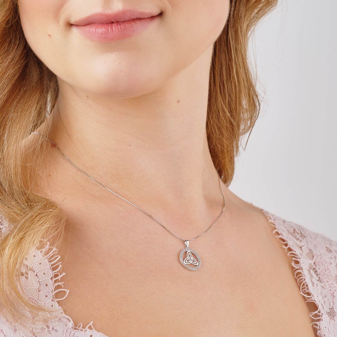 Sterling Silver Cz Round Trinity Knot Necklace - Image 2