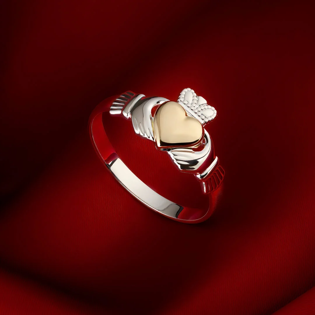 Sterling Silver Gold Heart Claddagh Ring - Image 3