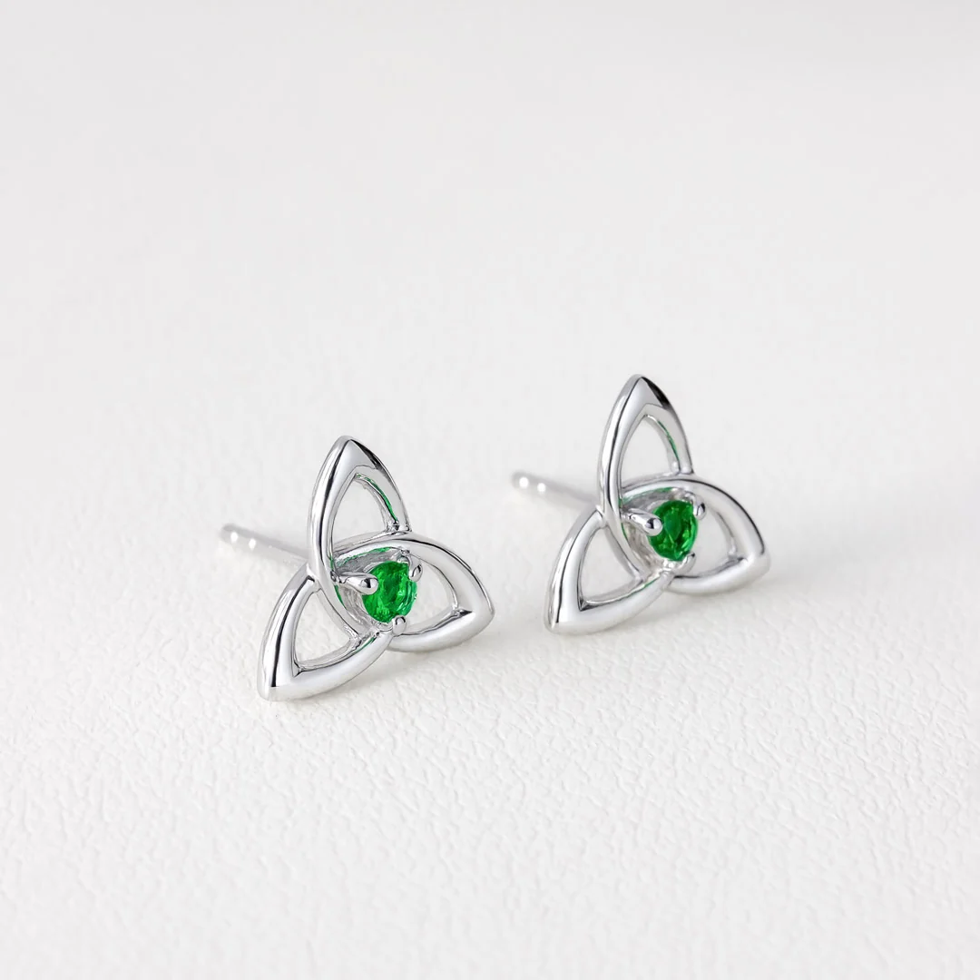 Green Crystal Trinity Knot Stud Earrings - Image 2
