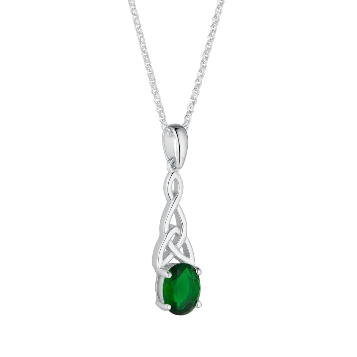 Sterling Silver Green Cz Trinity Knot Necklace