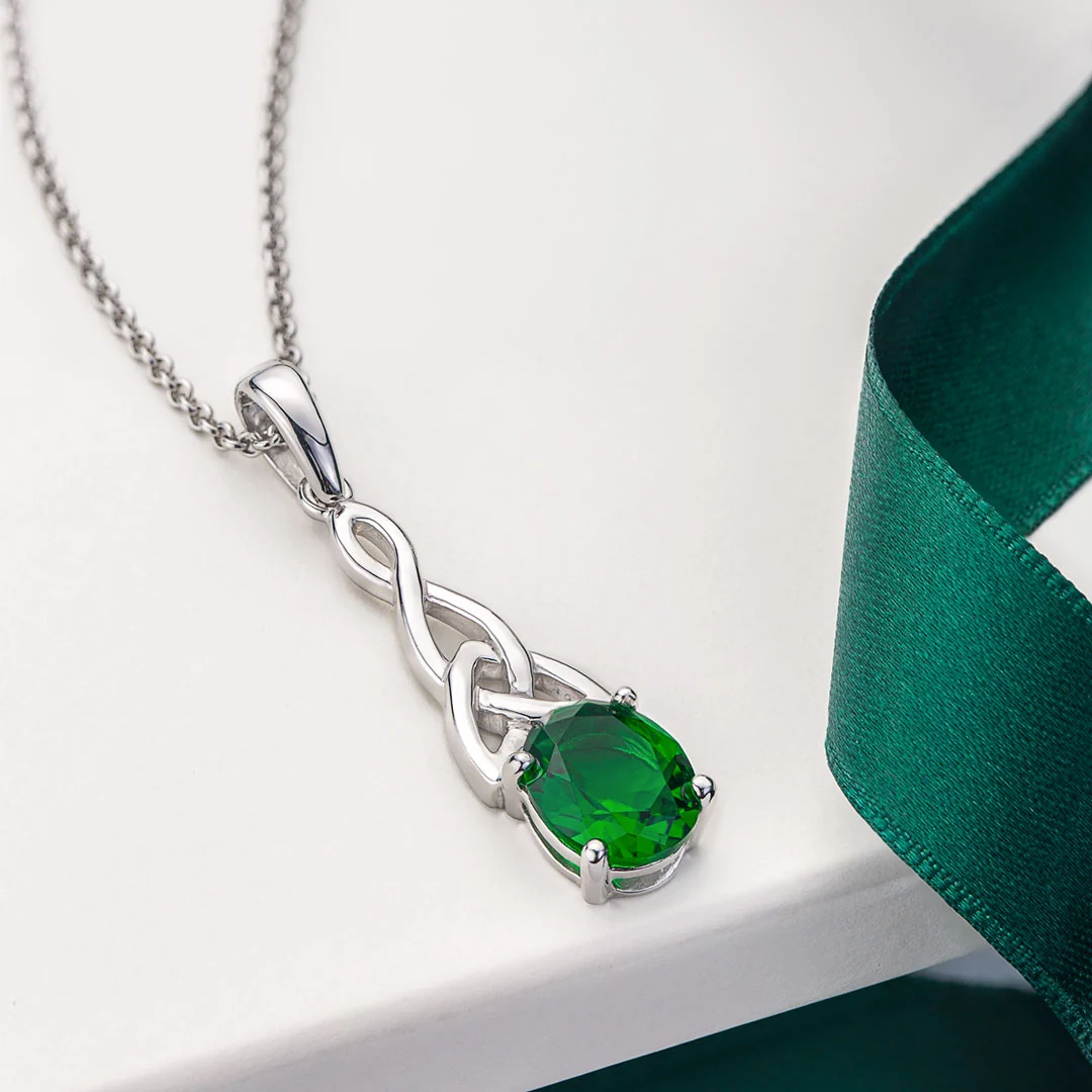 Sterling Silver Green Cz Trinity Knot Necklace - Image 2