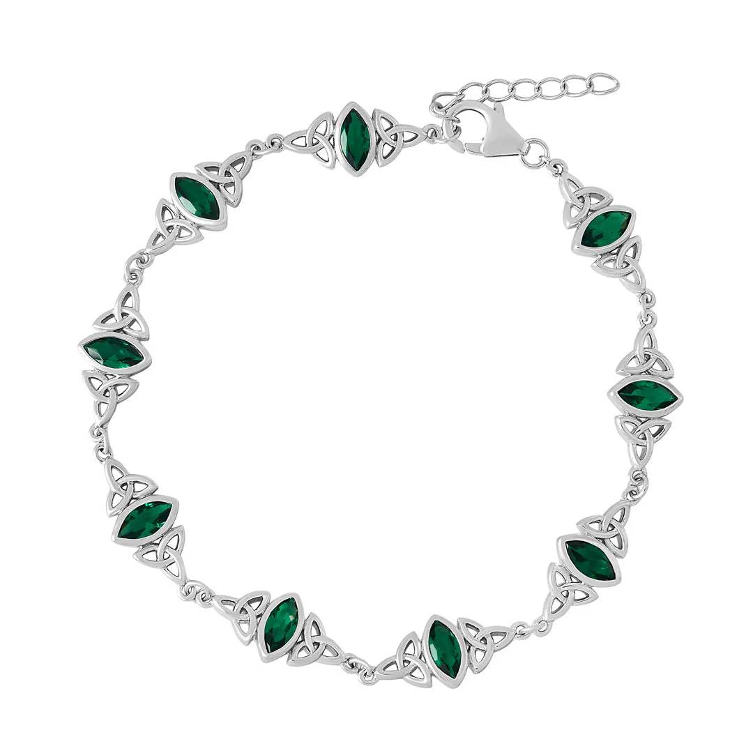 Sterling Silver Green Cz Trinity Knot Bracelet