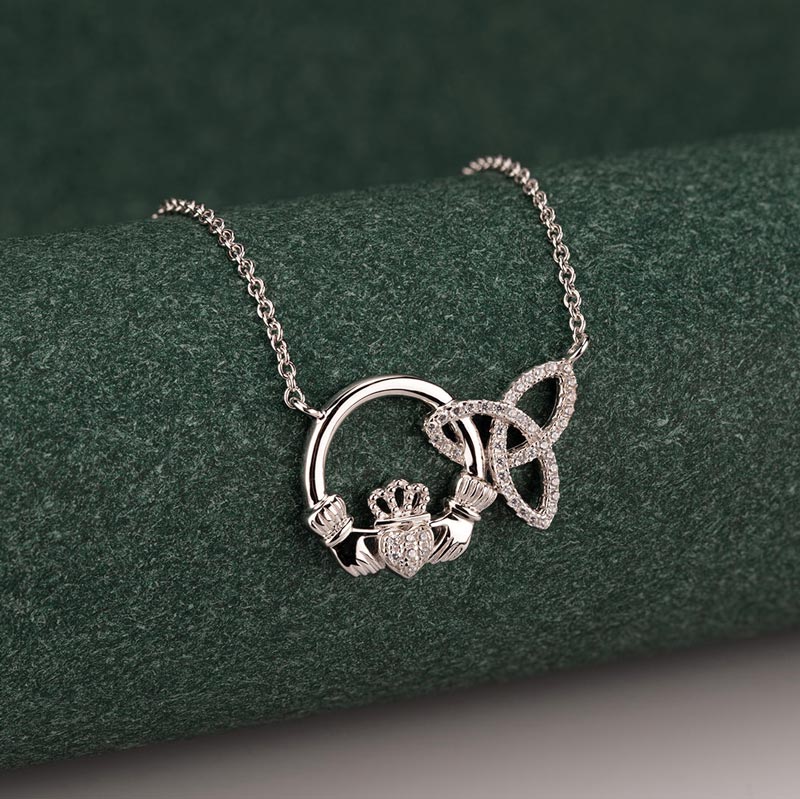 Sterling Silver Interlocking Claddagh Trinity Knot Necklace - Image 2