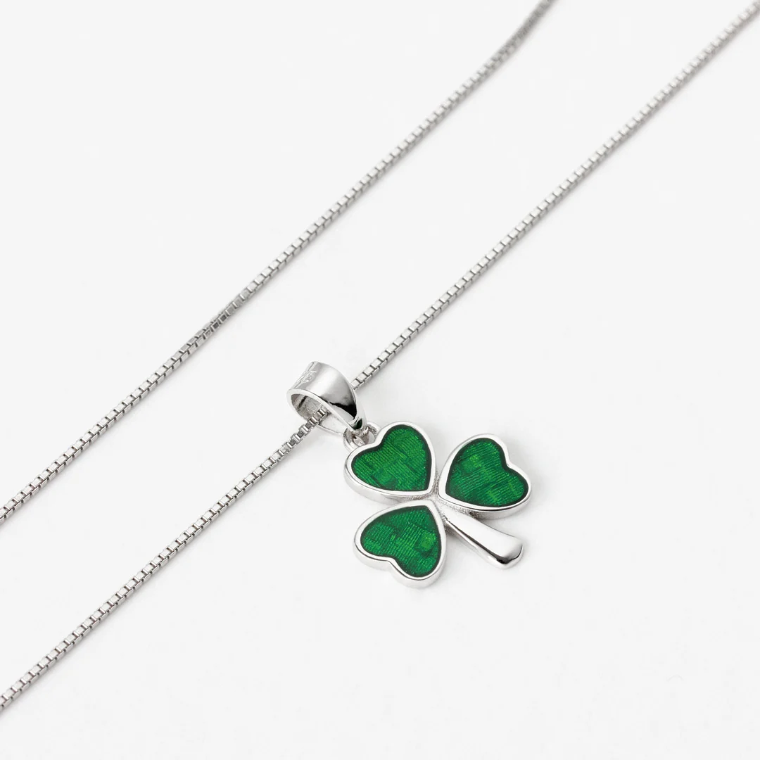 Silver Green Enamel Shamrock Pendant - Image 5