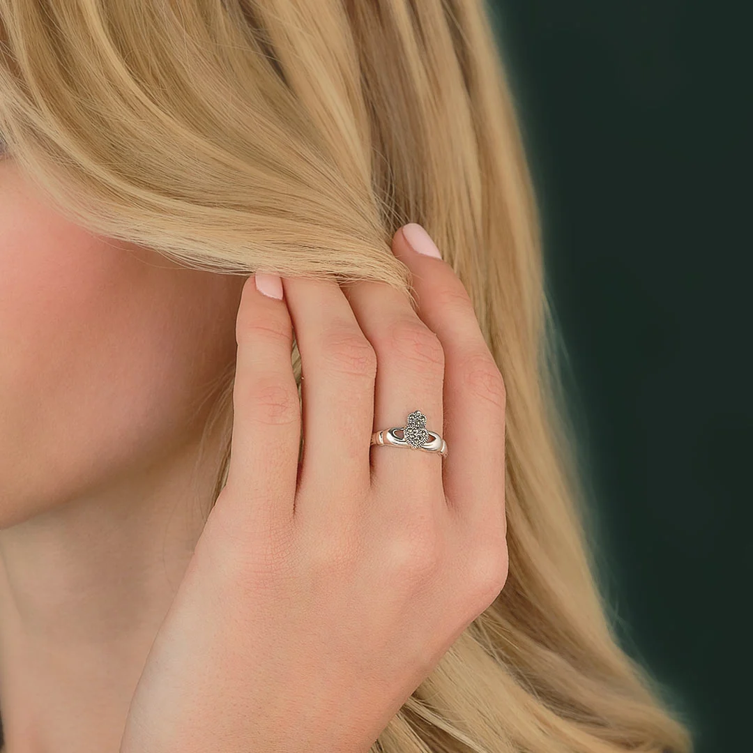 Silver Marcasite Claddagh Ring - Image 2