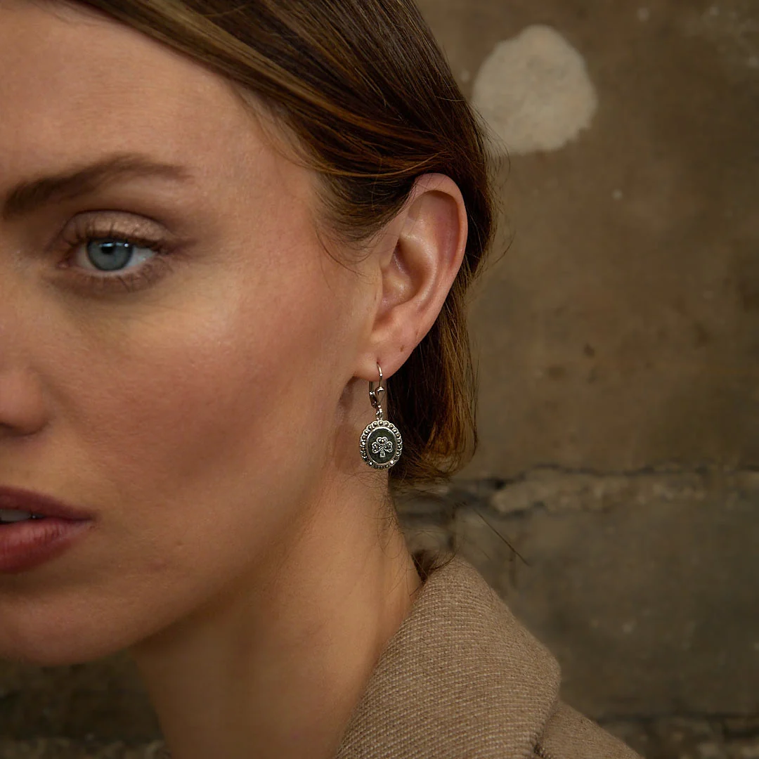 Connemara Marble & Marcasite Shamrock Earrings - Image 3