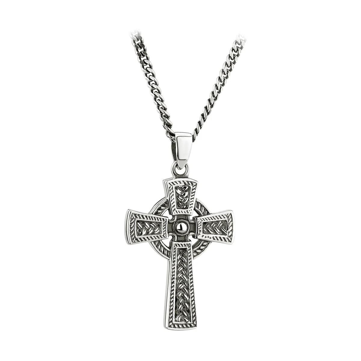 Mens Sterling Silver Oxidised Celtic Cross Pendant