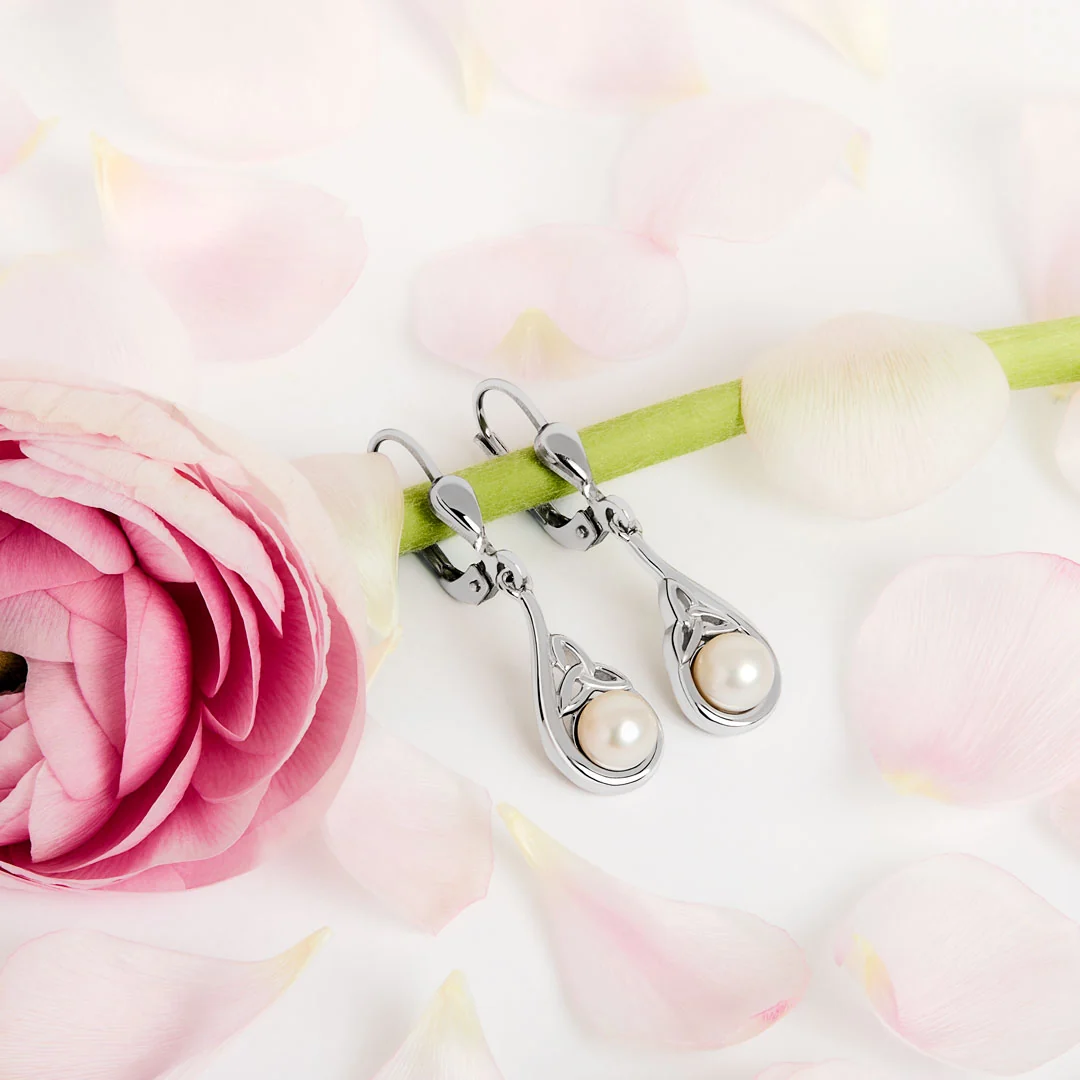 Freshwater Pearl Trinity Knot Drop Earrings - Image 3