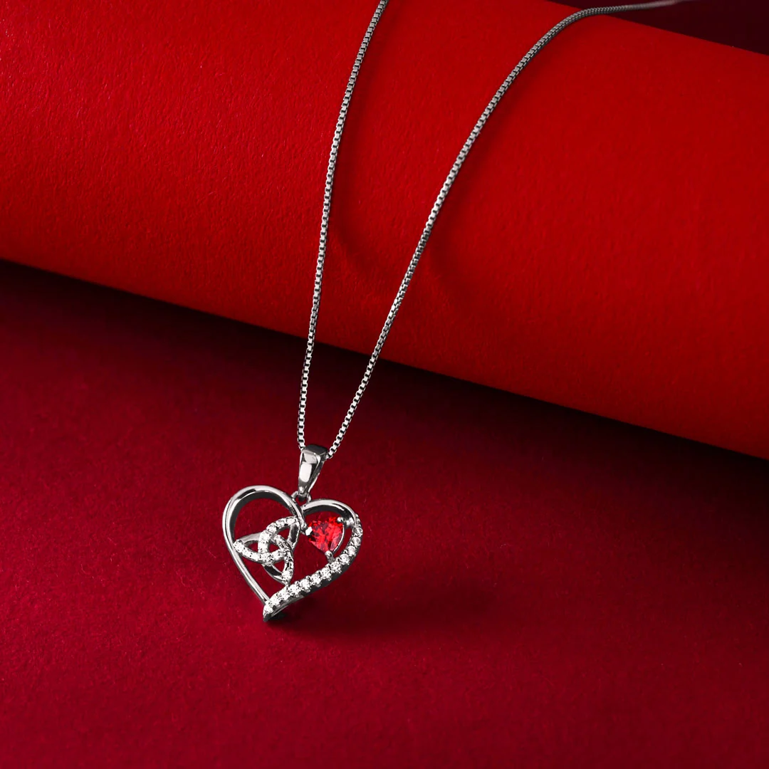 Sterling Silver Red Cz Trinity Knot Pendant - Image 3