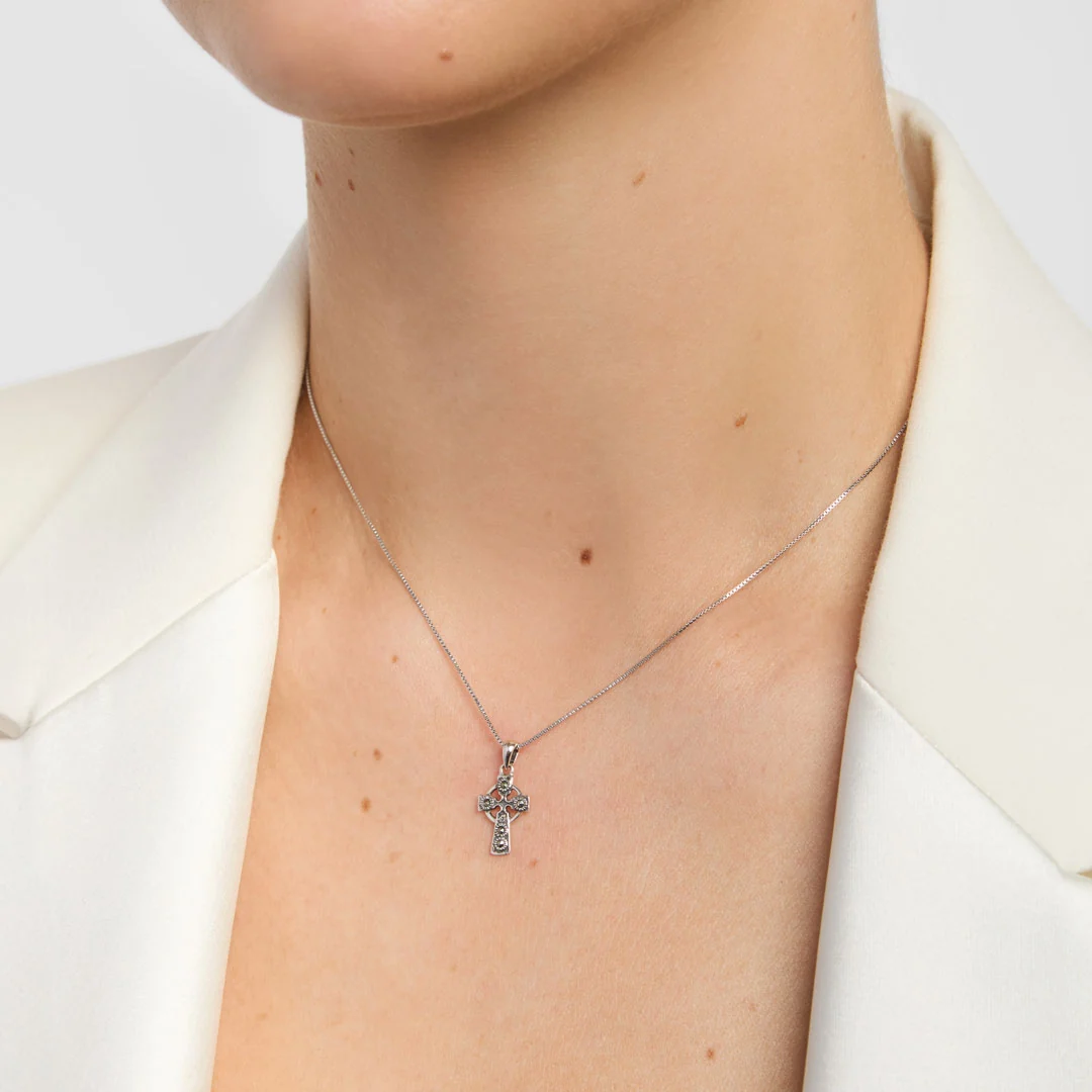 Silver Marcasite Small Celtic Cross Pendant - Image 2